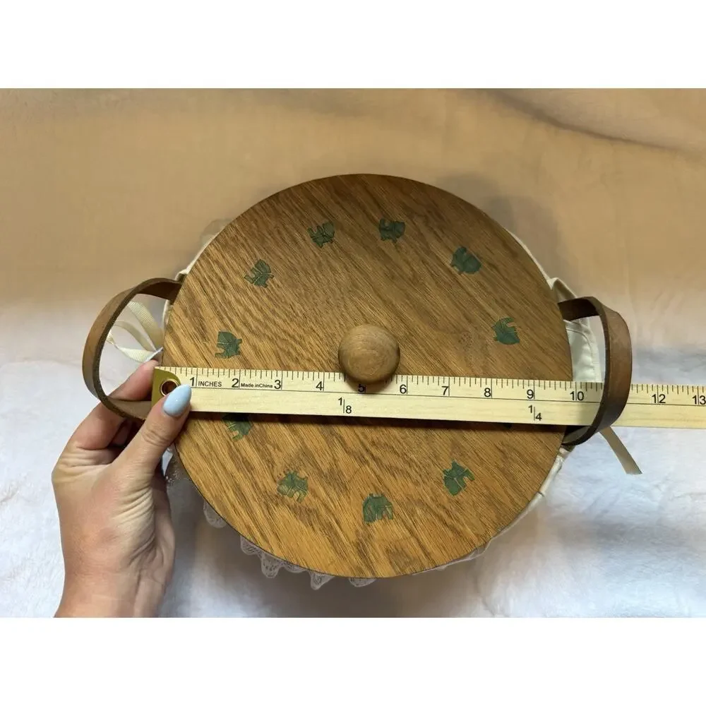 Vintage 1984 Longaberger Basket With Cloth & Lid Leather Handles